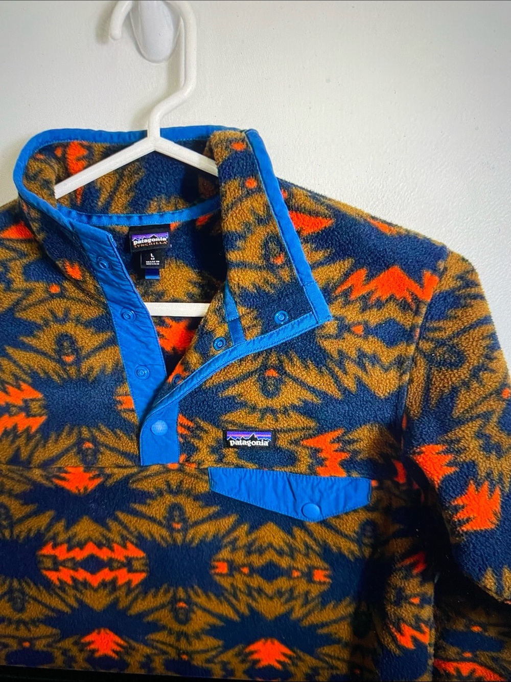 Patagonia Men's Fleece Snap-Placket Pullover - Blue, Orange, Brown - Picture 2 of 2